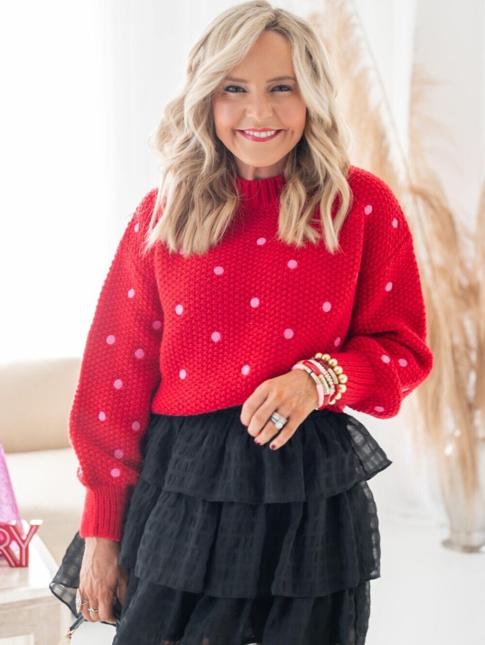 Sugarlips Red Polka Dot Knit Sweater